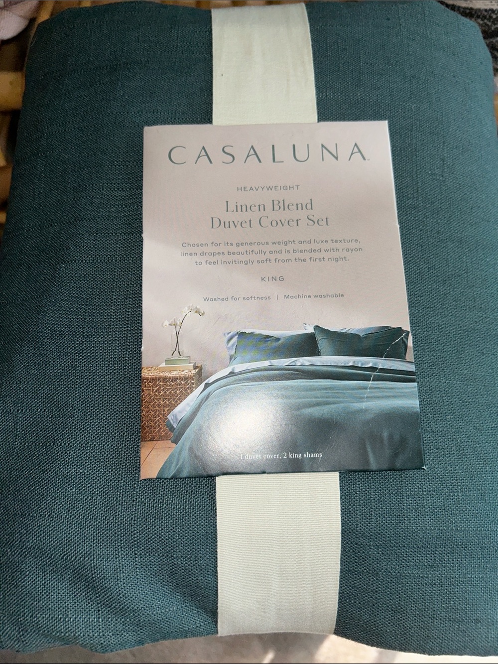 Casaluna King Linen Blend Heavyweight Dark Teal Blue Duvet Cover Set - Picture 8 of 13